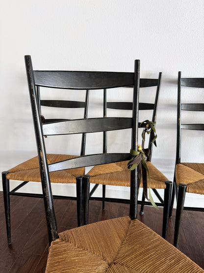 Set of Italian Chairs with Rush Seats