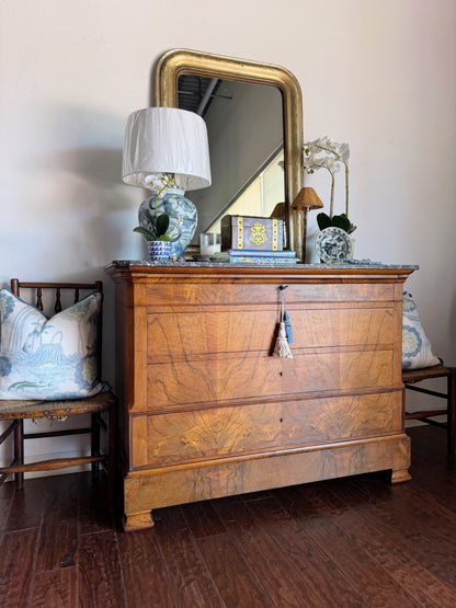 French Louis Philippe Burled Walnut Marble Top Commode