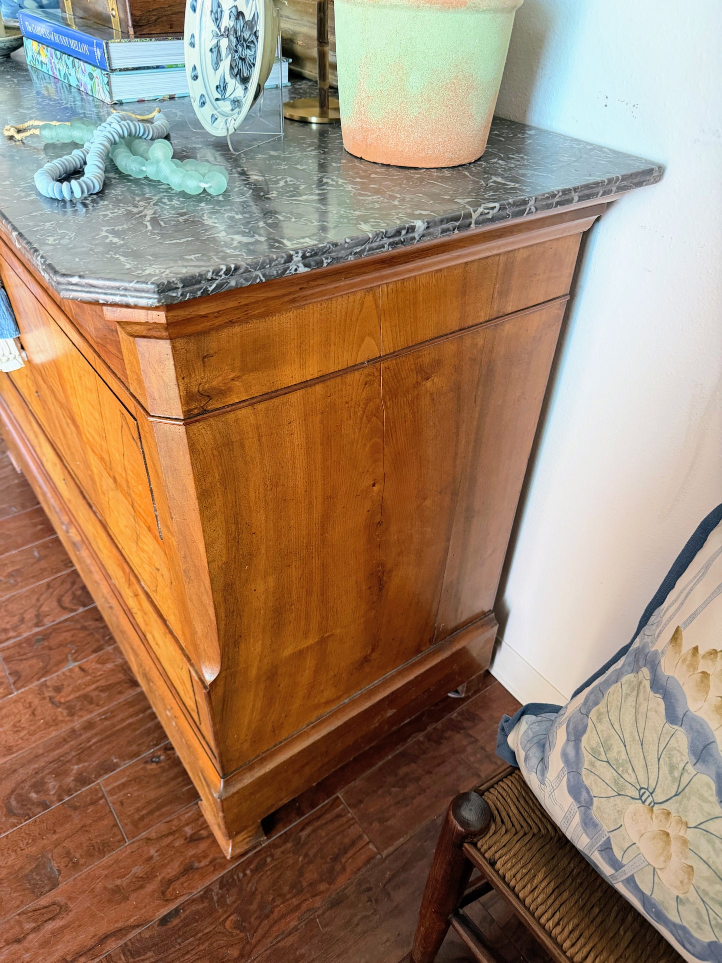 French Louis Philippe Burled Walnut Marble Top Commode
