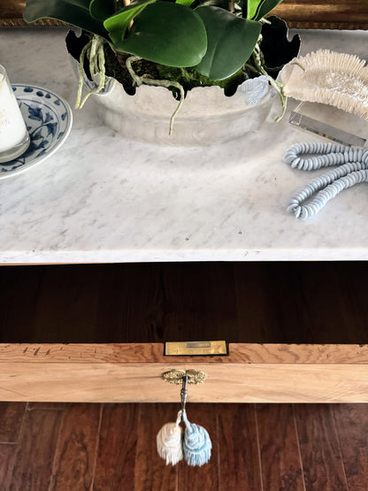 French Louis Philippe White Marble Top Bleached Commode