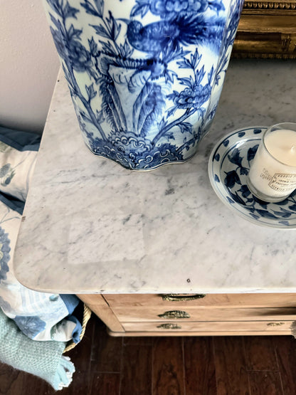 French Louis Philippe White Marble Top Bleached Commode
