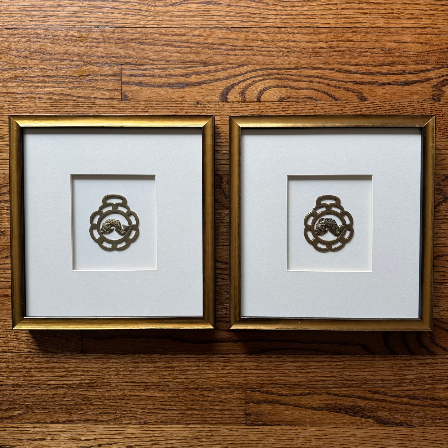 Framed Koi Fish Brass Horse Medallion