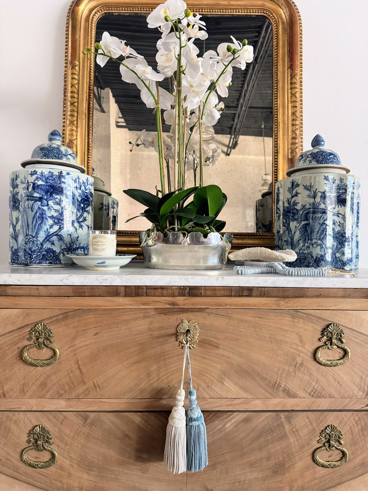 French Louis Philippe White Marble Top Bleached Commode