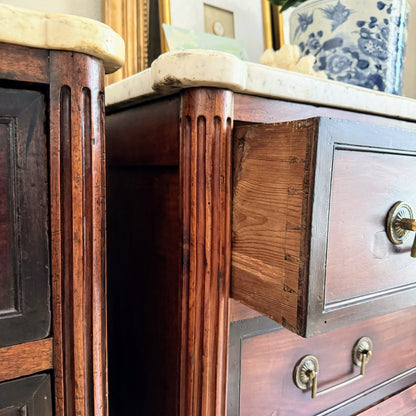 Pair of French Louis XVI Antique White Marble Top Commodes
