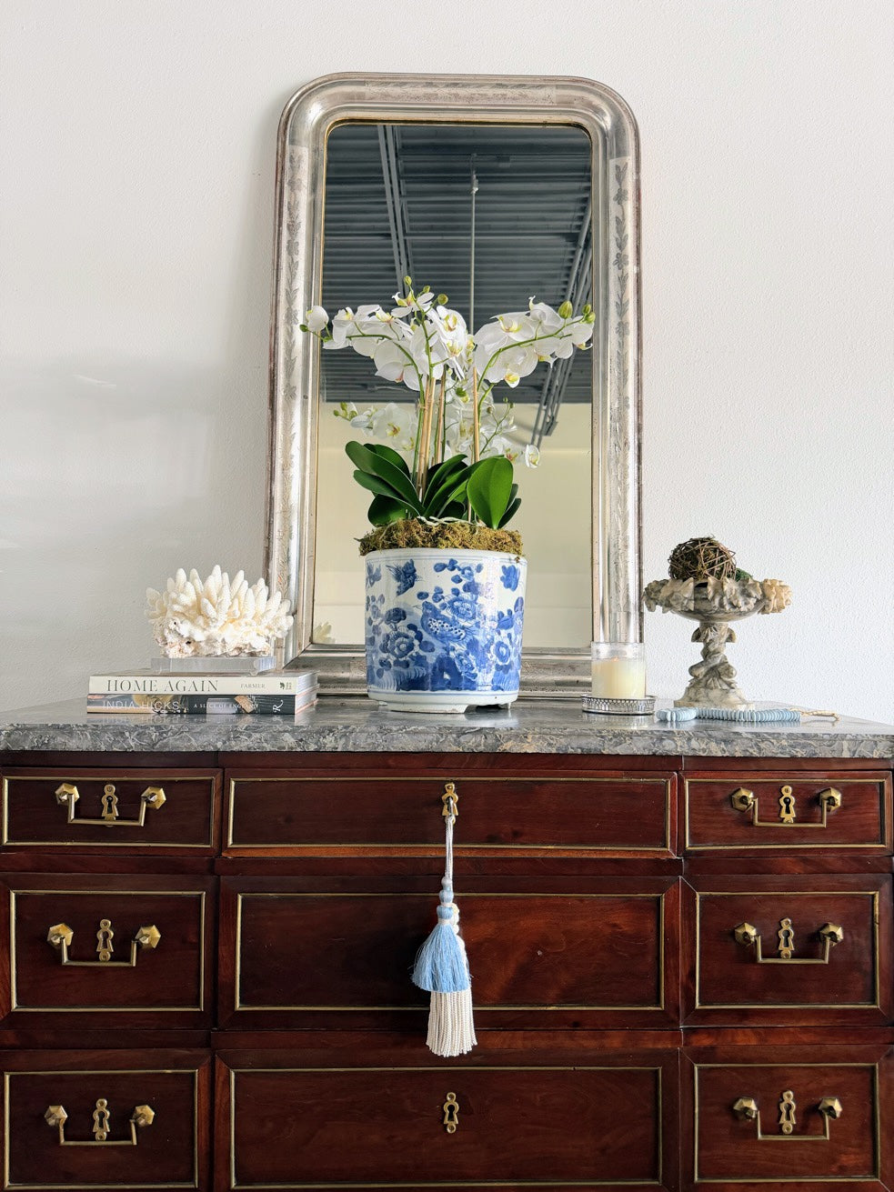 Antique French Louis XVI Grey Marble Top Commode