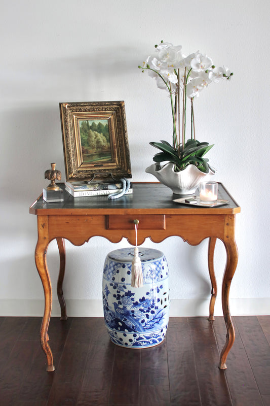 French Scalloped Leather Top Writing Desk