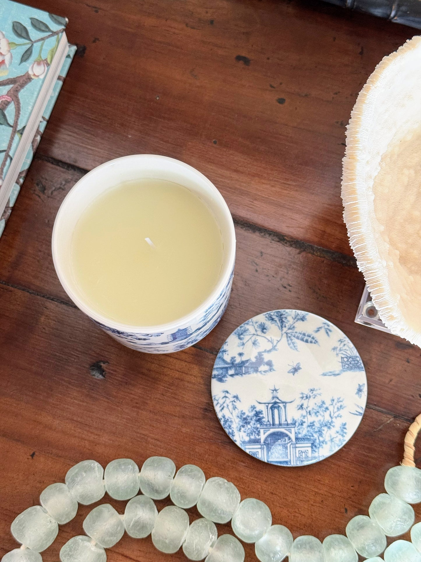 Navy Chinoiserie Toile Pattern Candle