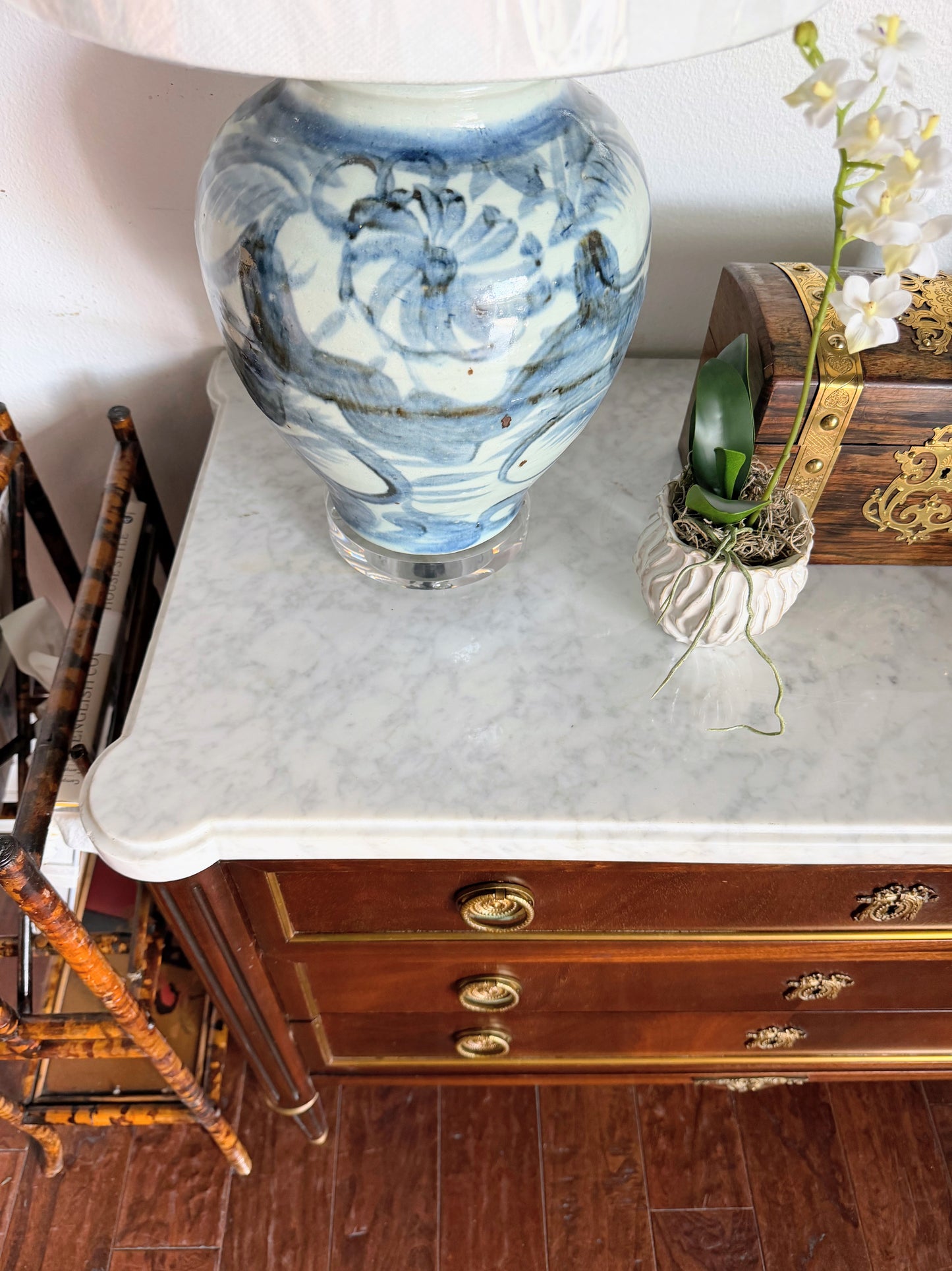 French Louis XVI White Marble Top Commode