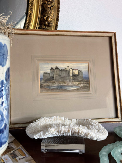 Framed Watercolor Castle on Paper