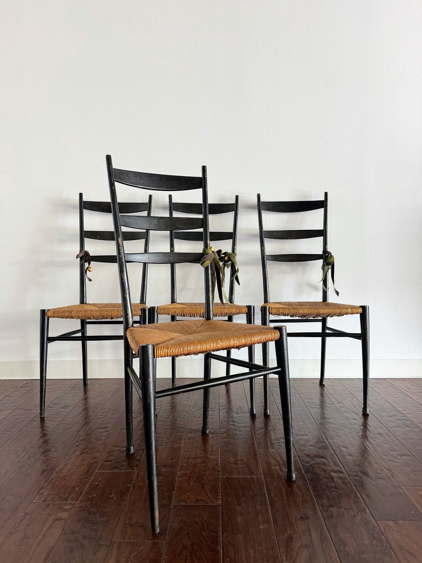Set of Italian Chairs with Rush Seats