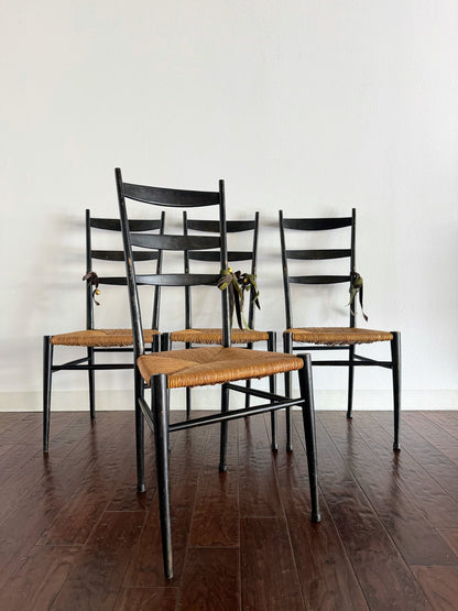 Set of Italian Chairs with Rush Seats