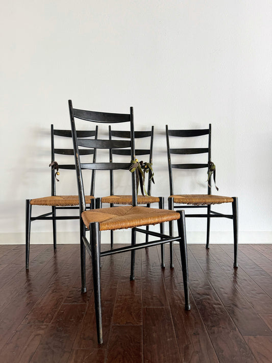Set of Italian Chairs with Rush Seats
