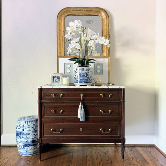 French Louis XVI White Marble Top Commode