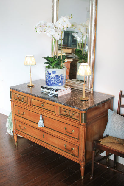 Antique French Louis XVI Grey Marble Top Commode
