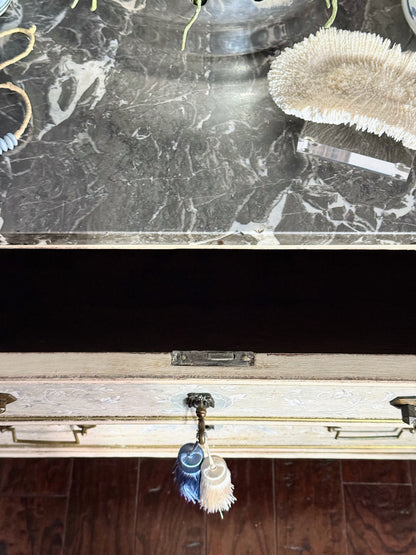 Antique French Louis XVI Black Marble Top Painted Commode