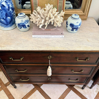 Pair of French Louis XVI Antique White Marble Top Commodes