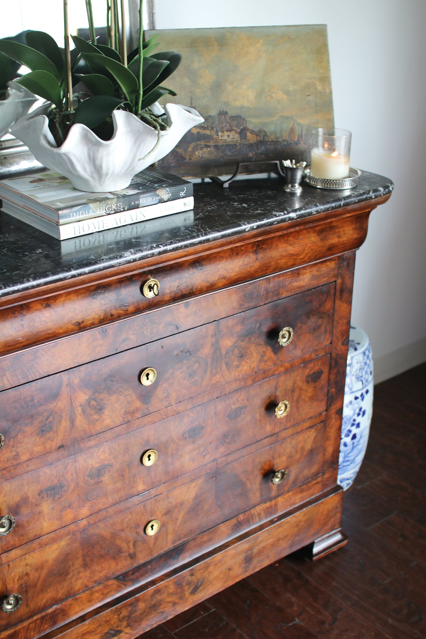 Antique French Louis Philippe Burled Walnut Commode
