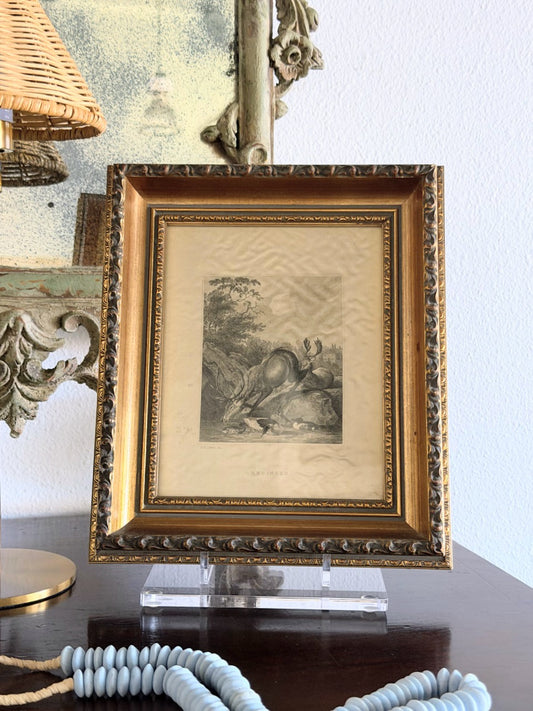 Framed European Silk Panel with Stag Scene