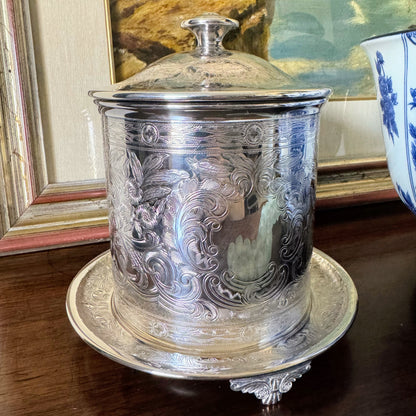 English Round Silver Biscuit or Tea Tin