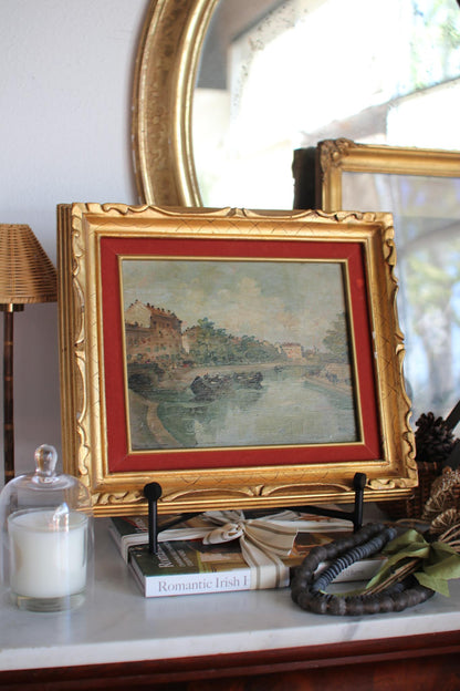 Italian River Scene in Gold Frame