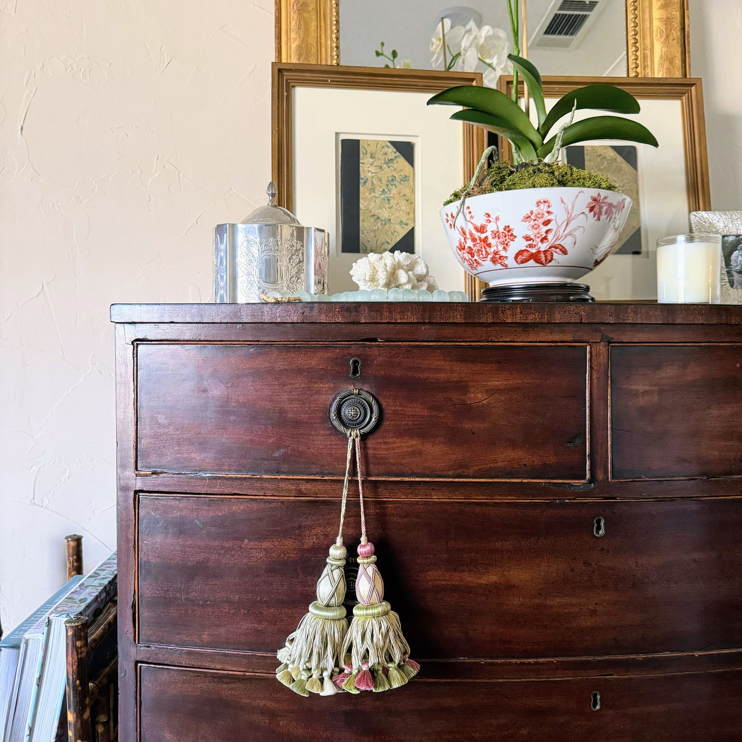 Antique English Bow Front Dresser with Round Pulls