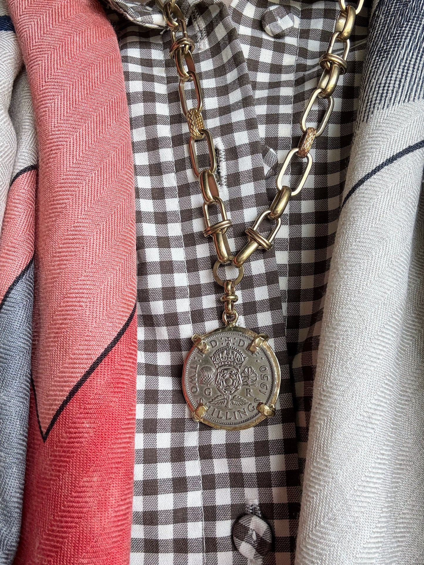 British Shilling Coin Necklace From 1950