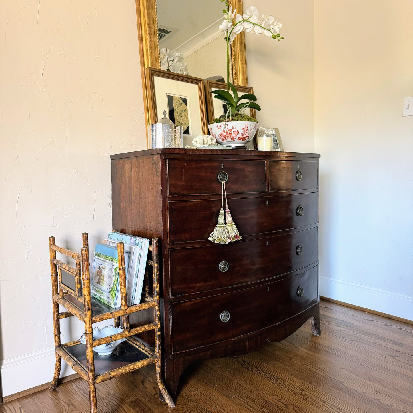 Antique English Bow Front Dresser with Round Pulls