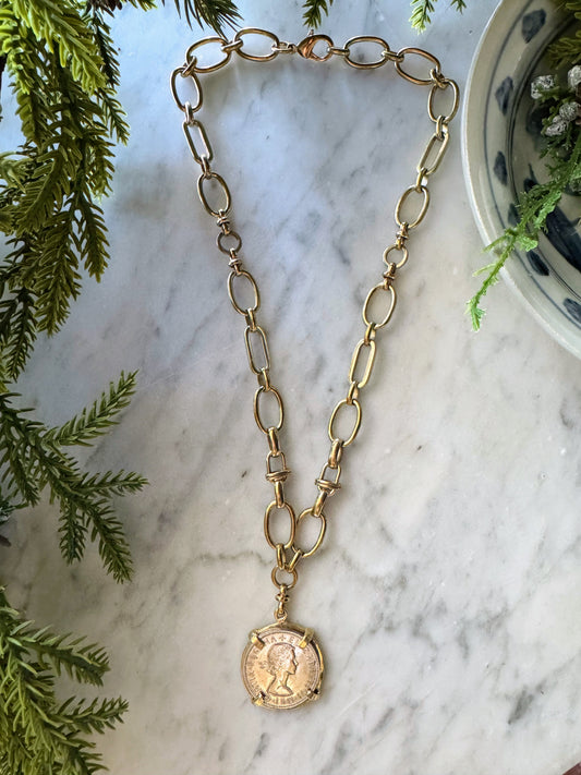Vintage Coin Necklace: British 1964