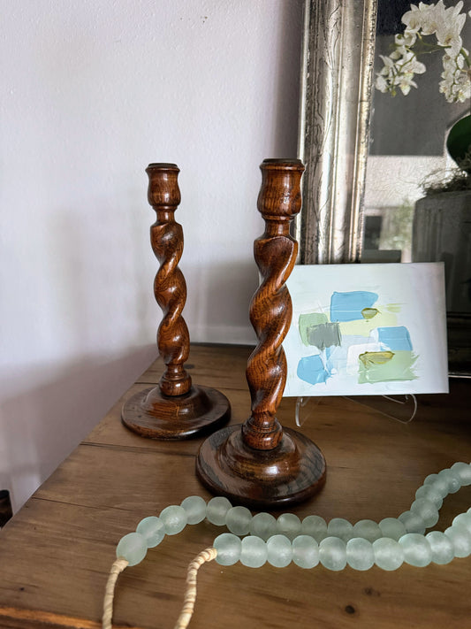 Pair of English Barley Twist Candlesticks