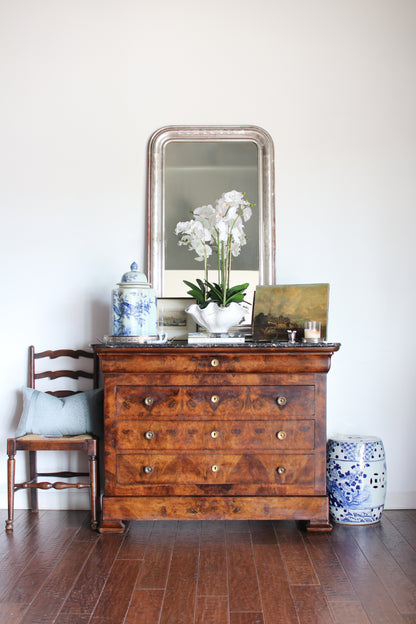 Antique French Louis Philippe Burled Walnut Commode