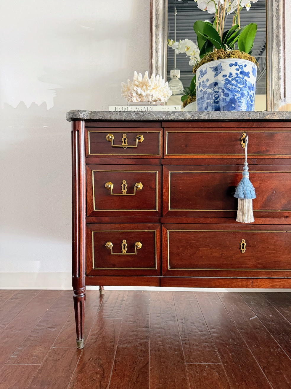 Antique French Louis XVI Grey Marble Top Commode