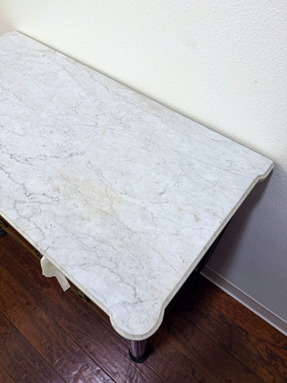 French Louis XVI Style White Marble Top Commode