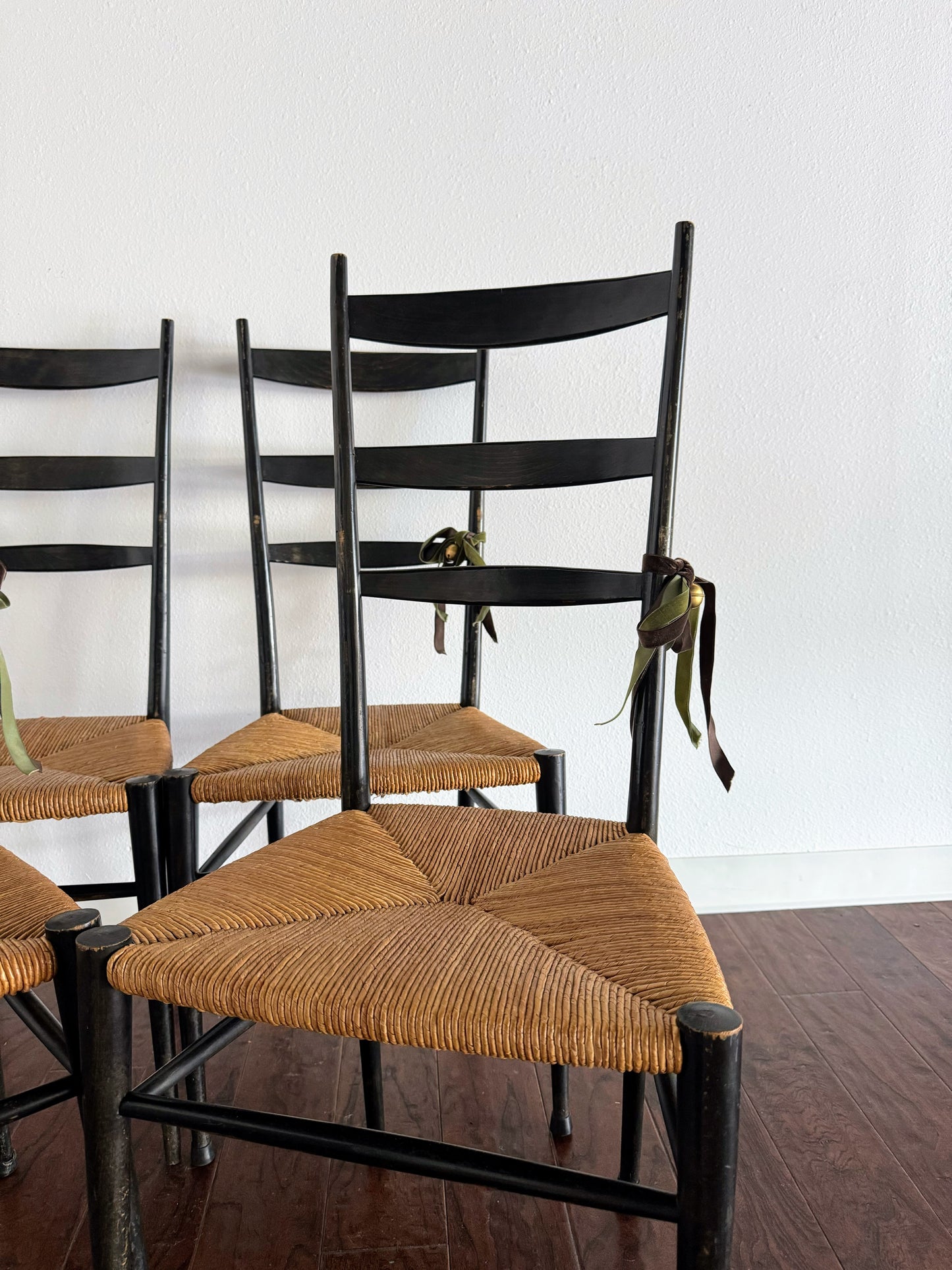 Set of Italian Chairs with Rush Seats