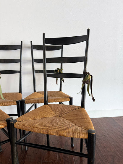 Set of Italian Chairs with Rush Seats