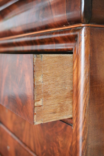 French Louis Philippe Flame Mahogany Grey Marble Top Commode