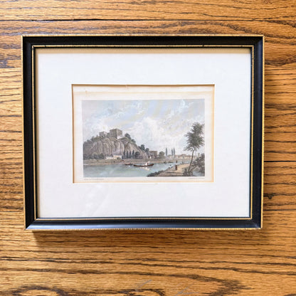 English Framed Print of Riverfront Town