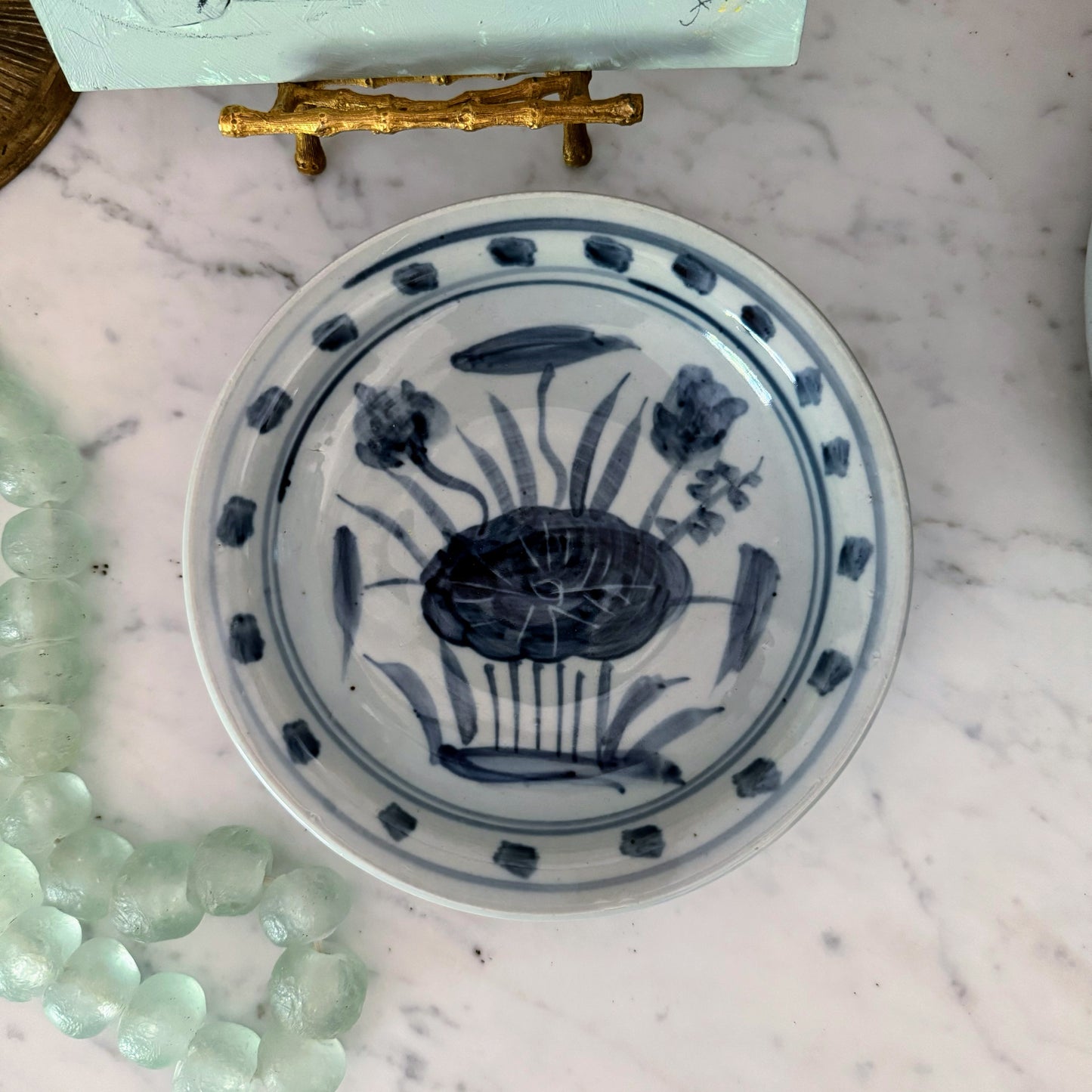 Lotus Blue & White Dish