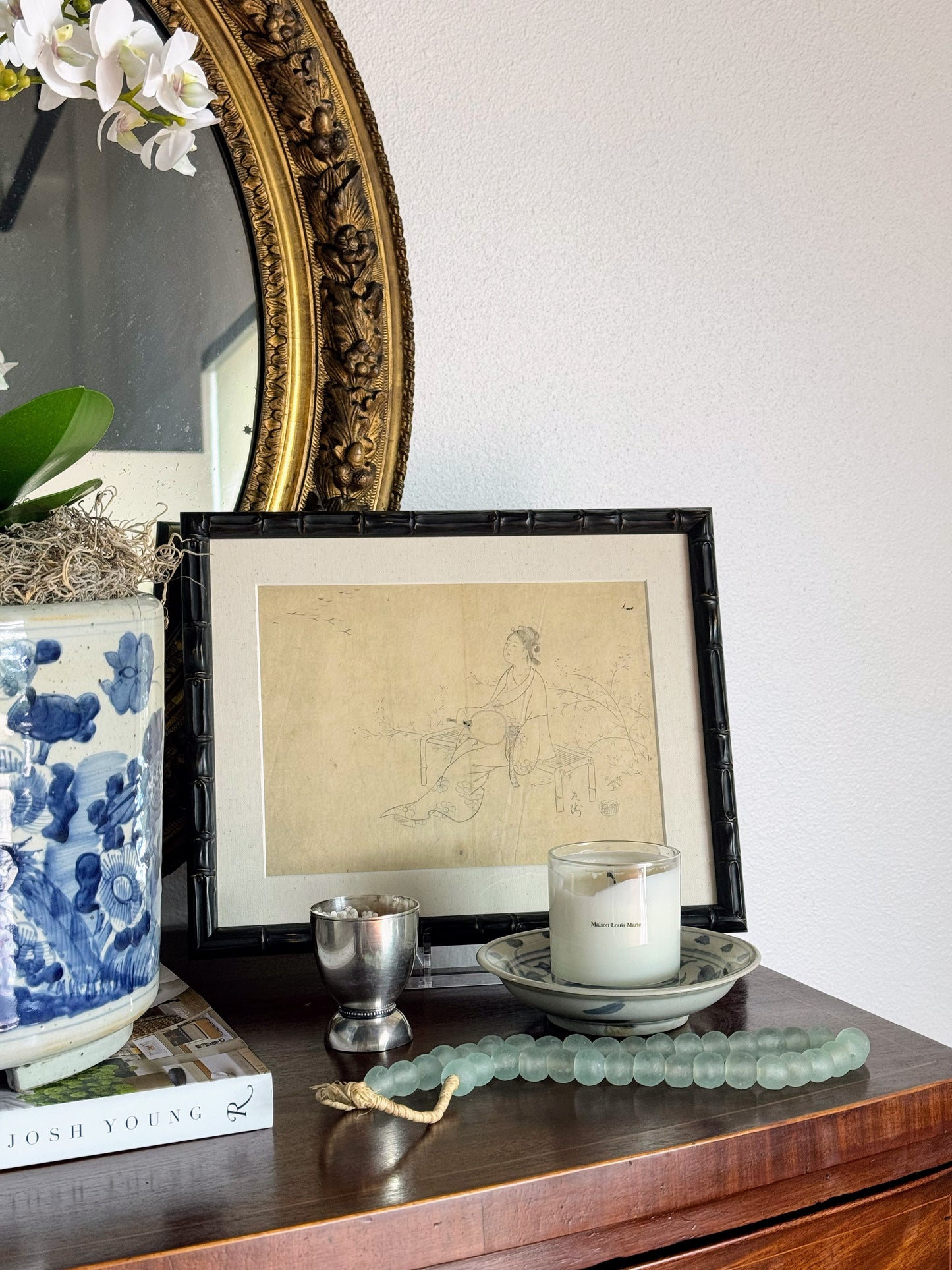 Bamboo Framed Ink Drawing on Rice Paper