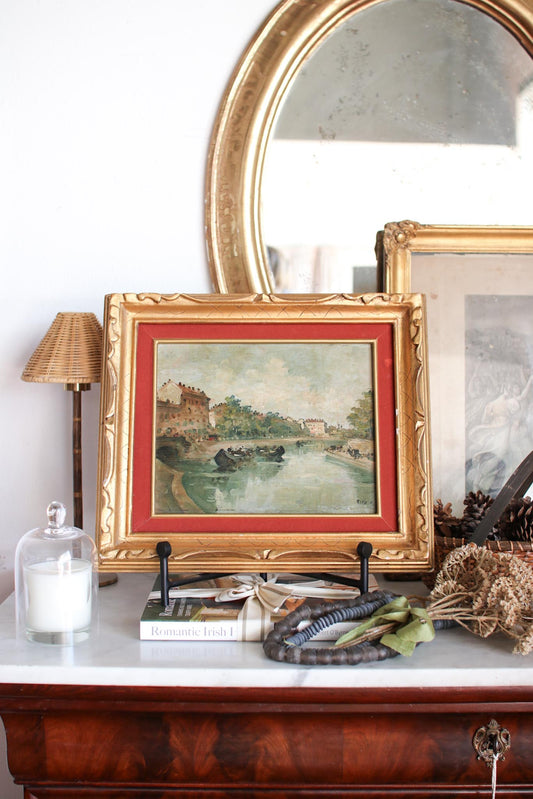 Italian River Scene in Gold Frame