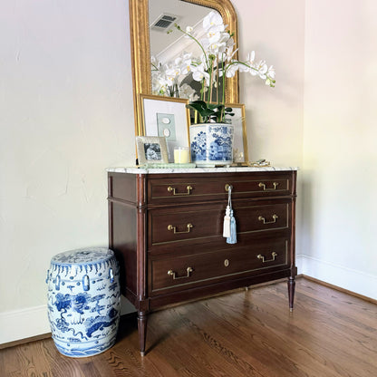 French Louis XVI White Marble Top Commode