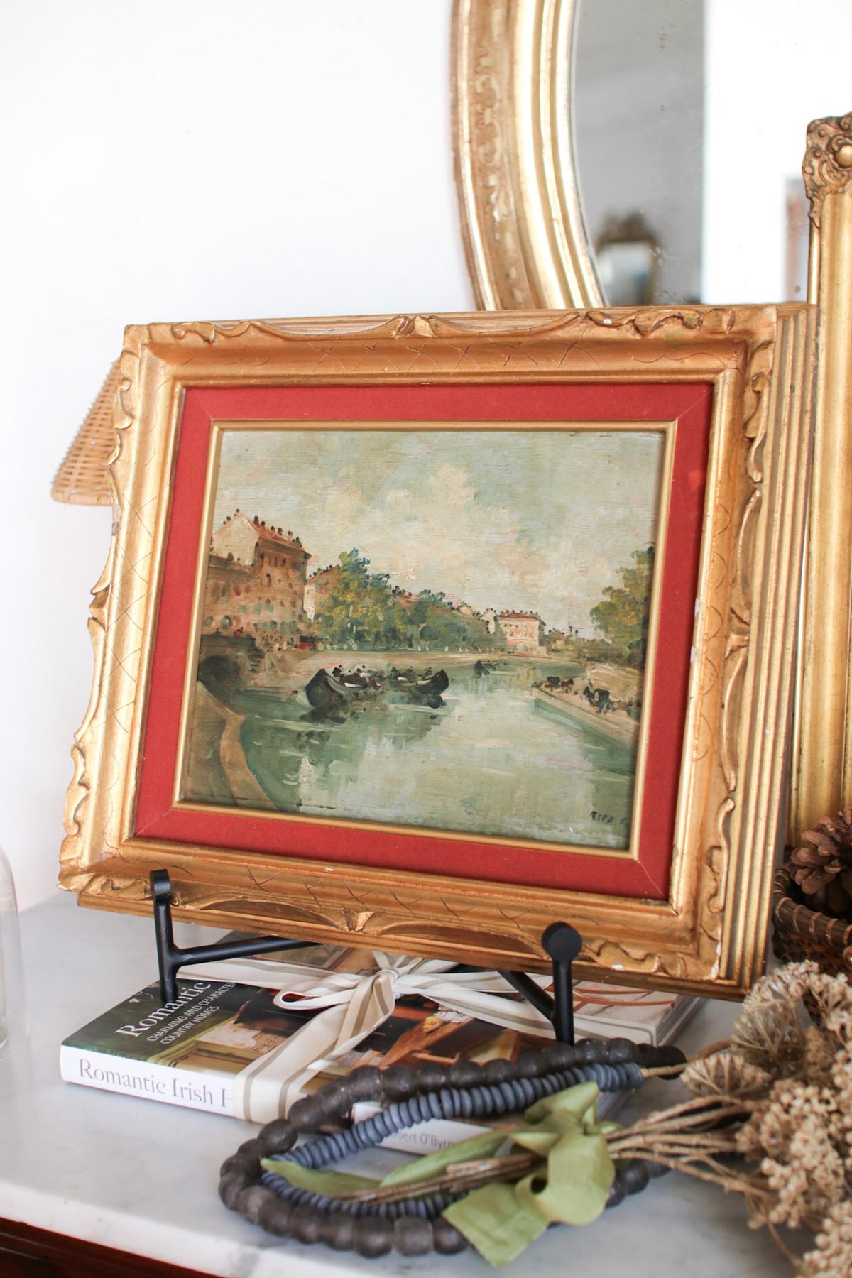 Italian River Scene in Gold Frame