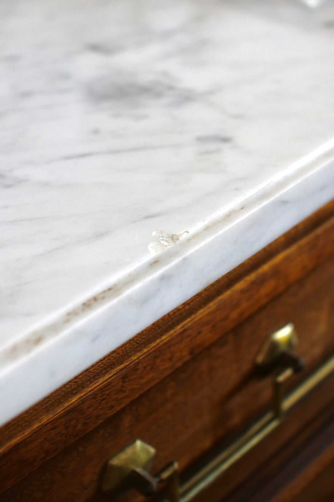 French Louis XVI White Marble Top Commode